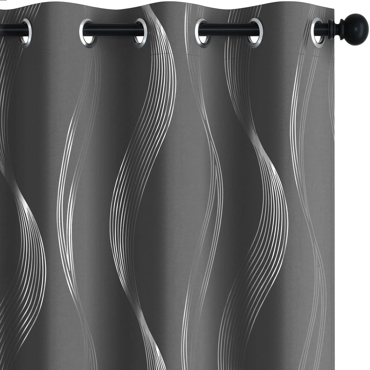 Silver Wave Print Blackout Curtains | Thermal Insulated, Grommet or Rod Pocket | Wide Size Range, Set of 2