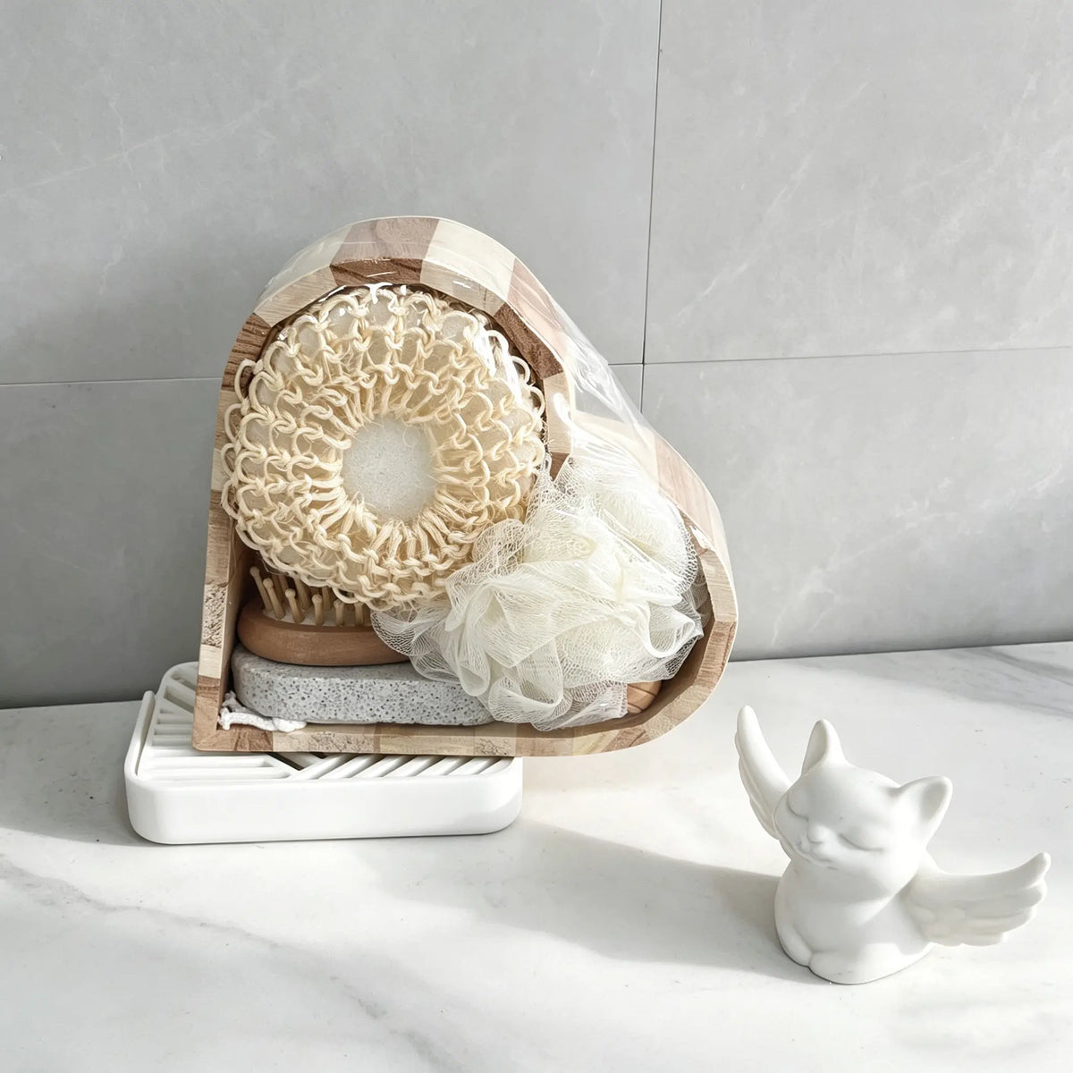 Heart-Shaped 5-Piece Bath Gift Set - Complete Travel Kit with Loofah, Face Brush, Foot Grinder, and Facial Massager