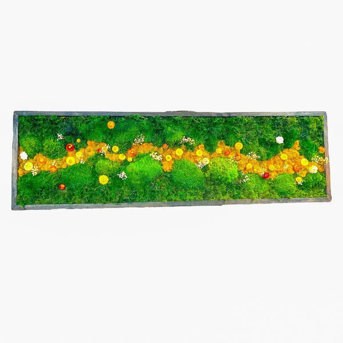 Handcrafted Framed Preserved Moss Wall Art | Botanical Panel with Wildflowers, No Maintenance | Seven Sizes to 60"
