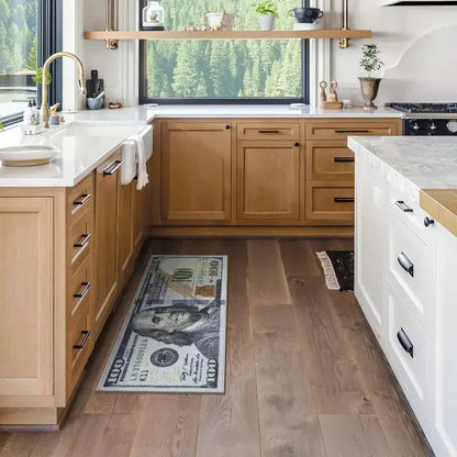 Washable $100 Bill Design Non-Slip Runner Rug