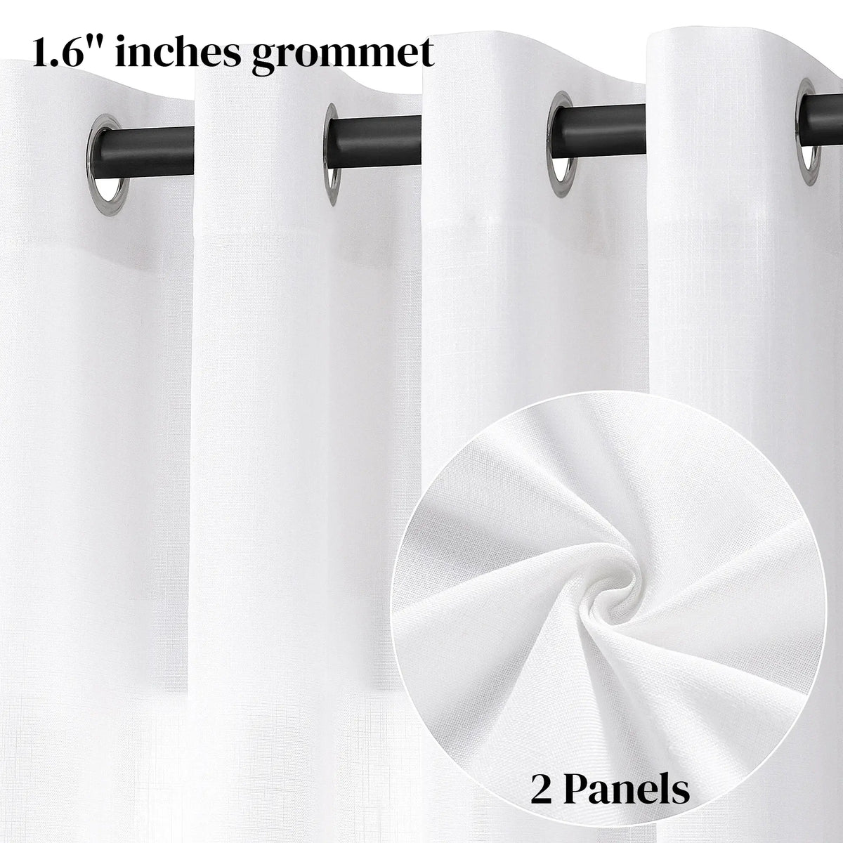 Jowels Semi-Sheer Linen Grommet Curtains - 2-Pack Drapes for Light Filtering Privacy in Any Room