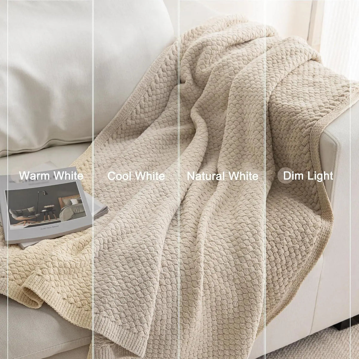 【Backtoschoolday】Whale Flotilla Chunky Chenille Knit Bed Blanket, Lightweight Breathable Summer Basket Woven Decorative Throw