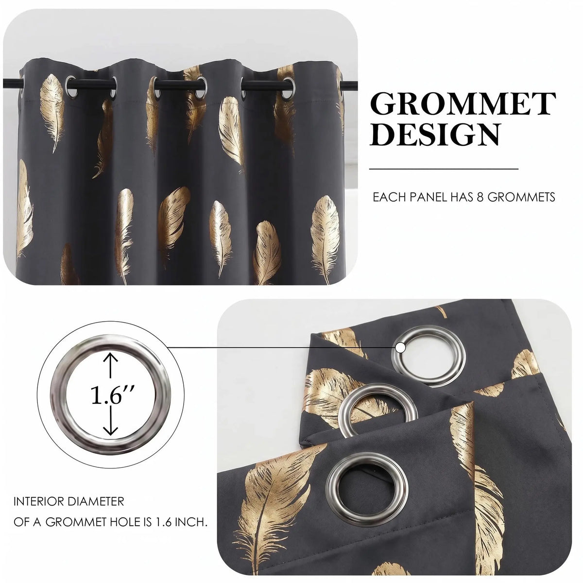 2 Panels of 52"x84" Foil Metallic Printed Grommet Blackout Curtains - Thermal Insulated Drapes for Privacy and Comfort