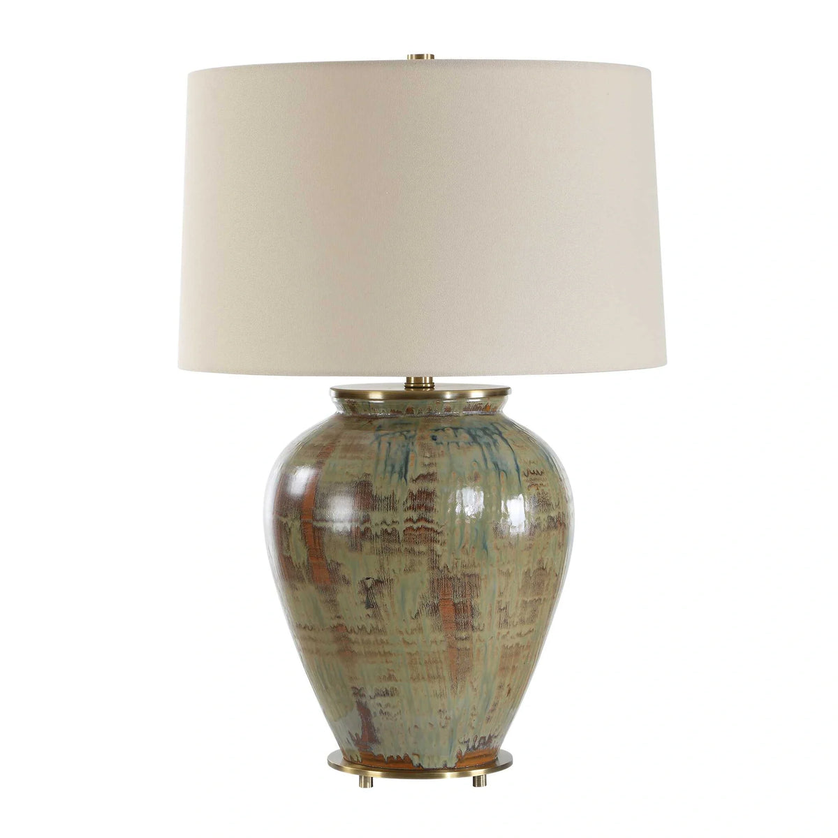 Green & Brown Ceramic Urn Table Lamp