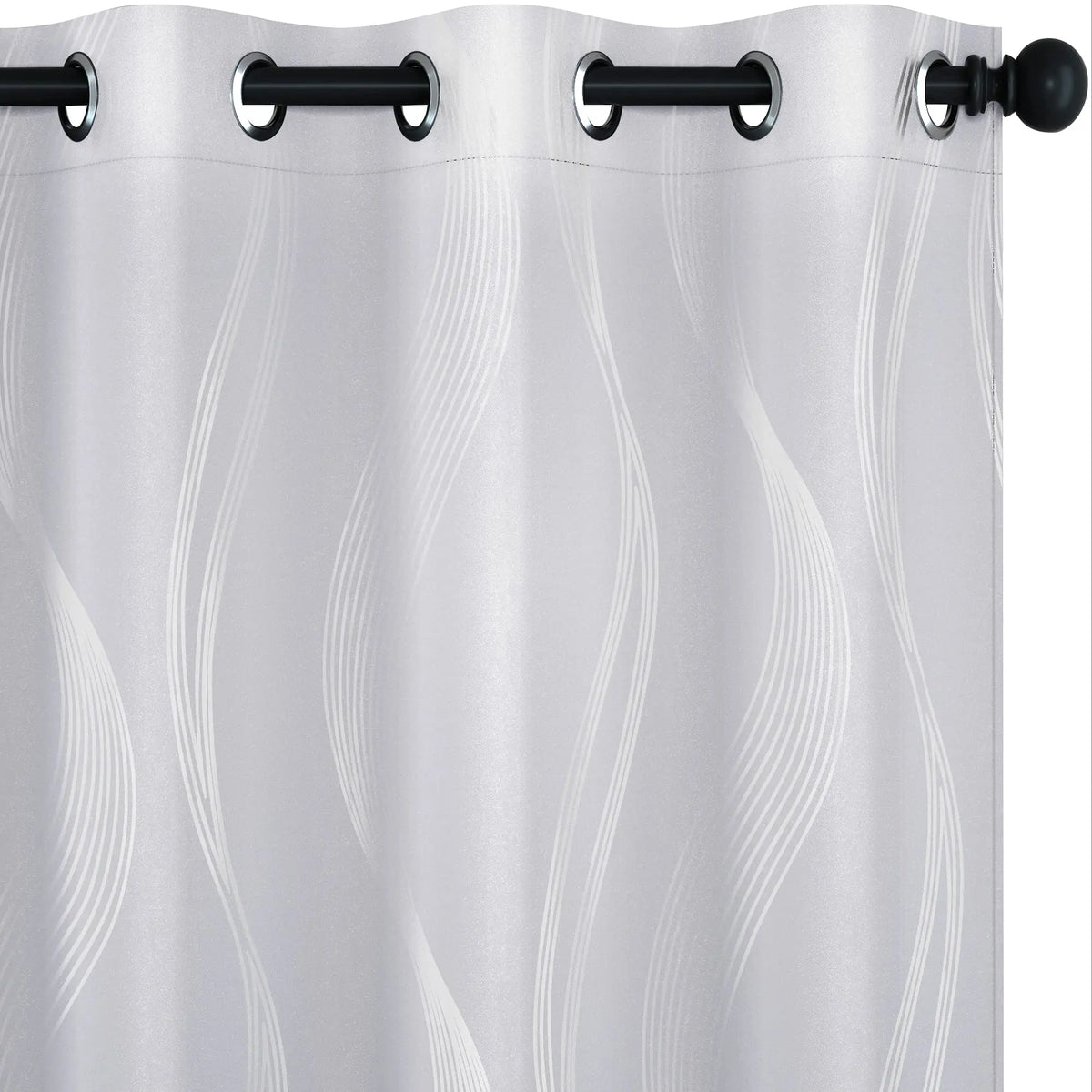 Silver Wave Print Blackout Curtains | Thermal Insulated, Grommet or Rod Pocket | Wide Size Range, Set of 2