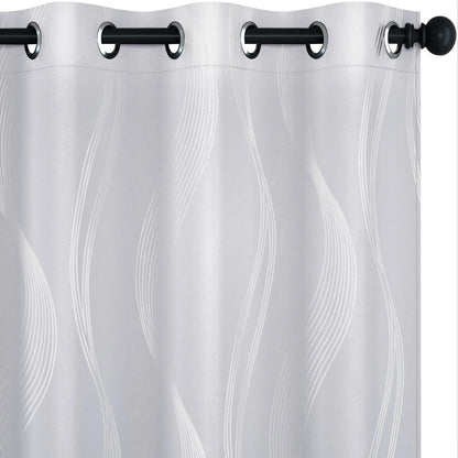 Silver Wave Print Blackout Curtains | Thermal Insulated, Grommet or Rod Pocket | Wide Size Range, Set of 2