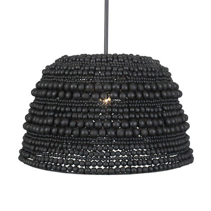 Black Beaded Wood Pendant