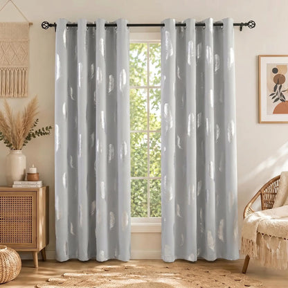 2 Panels of 52"x84" Foil Metallic Printed Grommet Blackout Curtains - Thermal Insulated Drapes for Privacy and Comfort