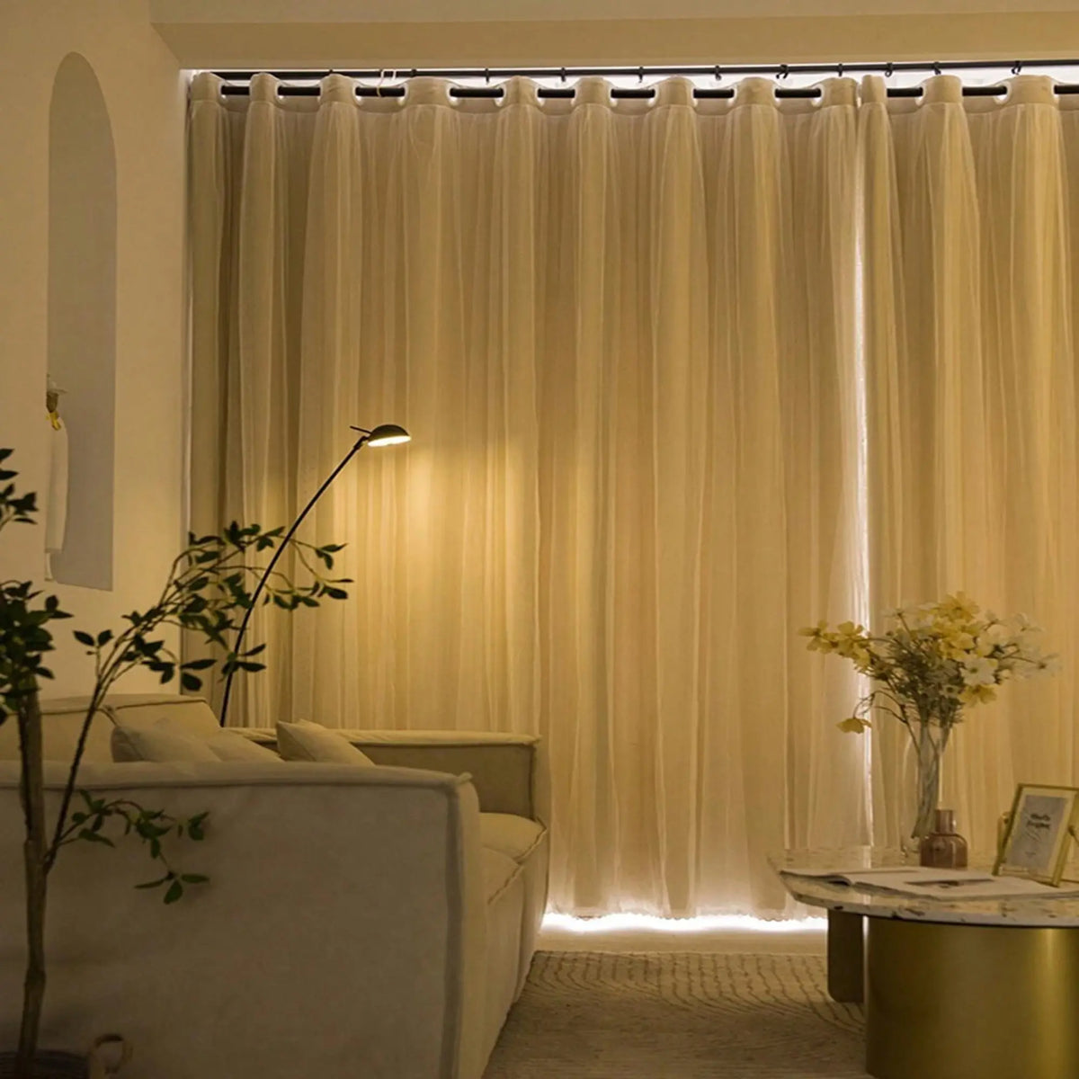 Solid Colour Double Layer Curtains | Light Filtering, Thermal Insulated | Wide Size Range 39" to 118"