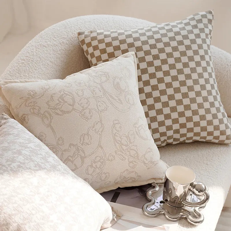 Cream Gingham Cushion Covers - 2-Piece Set for a Nordic Touch