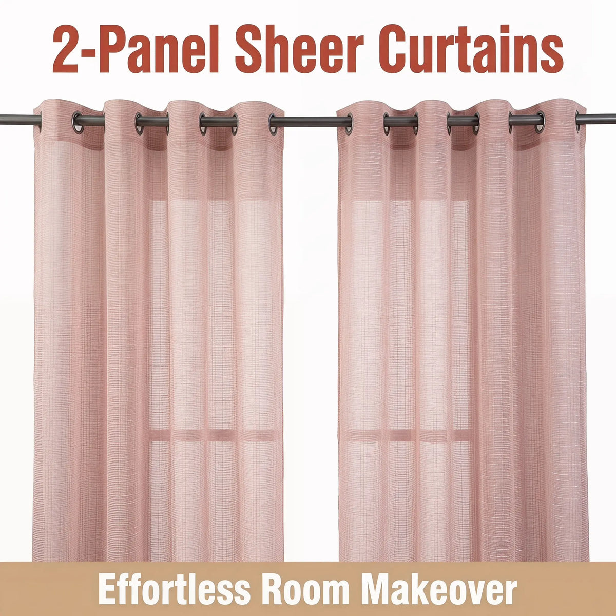 Slub Yarn Semi-Sheer Curtains 52" × 95" | Set of 2 Extra-Long Light-Filtering Grommet Panels | Fifteen Colourways