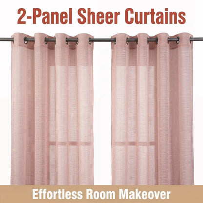 Slub Yarn Semi-Sheer Curtains 52" × 95" | Set of 2 Extra-Long Light-Filtering Grommet Panels | Fifteen Colourways