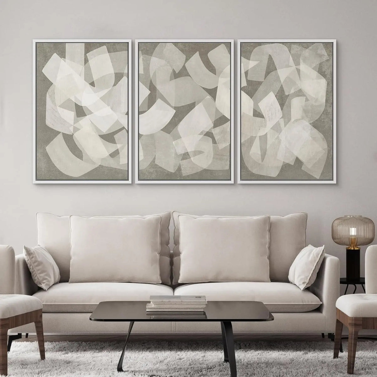 Framed Canvas Print Set - Abstract Geometric Art in Calming Neutral Tones - 16" x 24" x 3