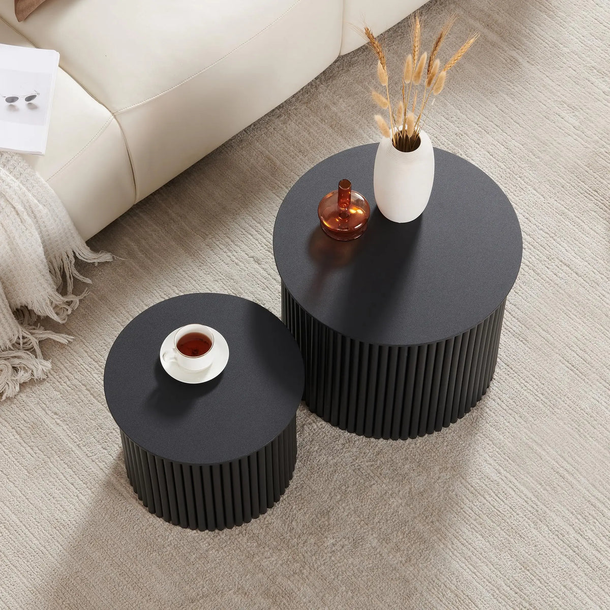 Giratree Small Fluted Round Nesting Coffee Table Set of 2