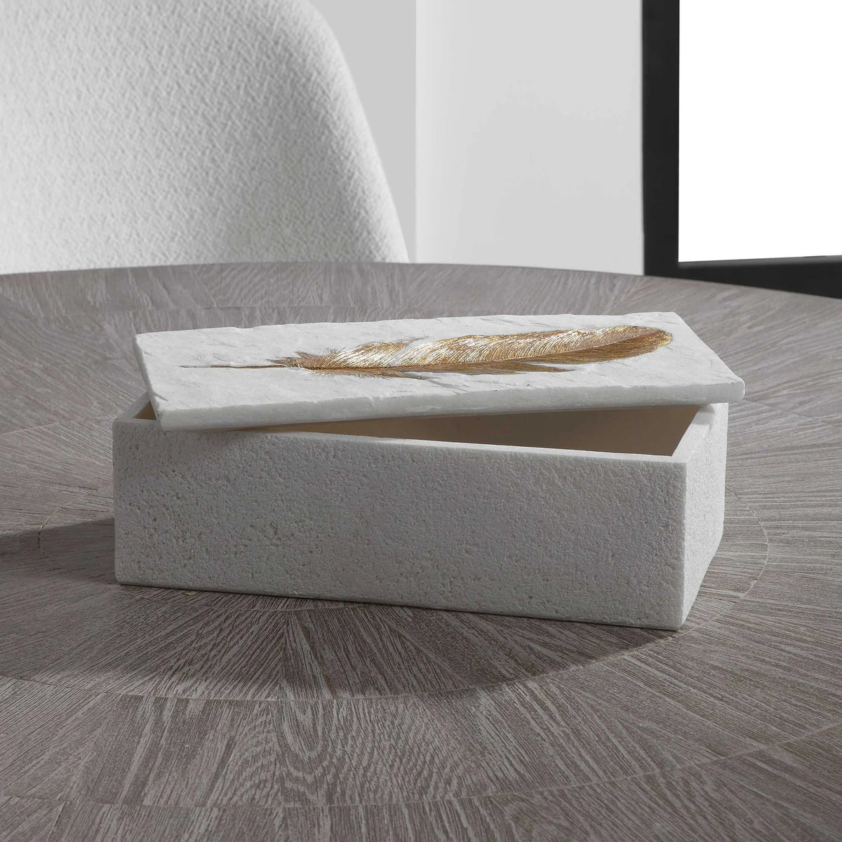 White Stone Feather Box