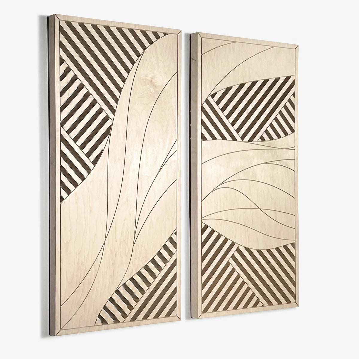 Flowing Waves Wood Wall Art Set – 44" x 22" Modern Minimalist Panels for Nature-Inspired Elegance