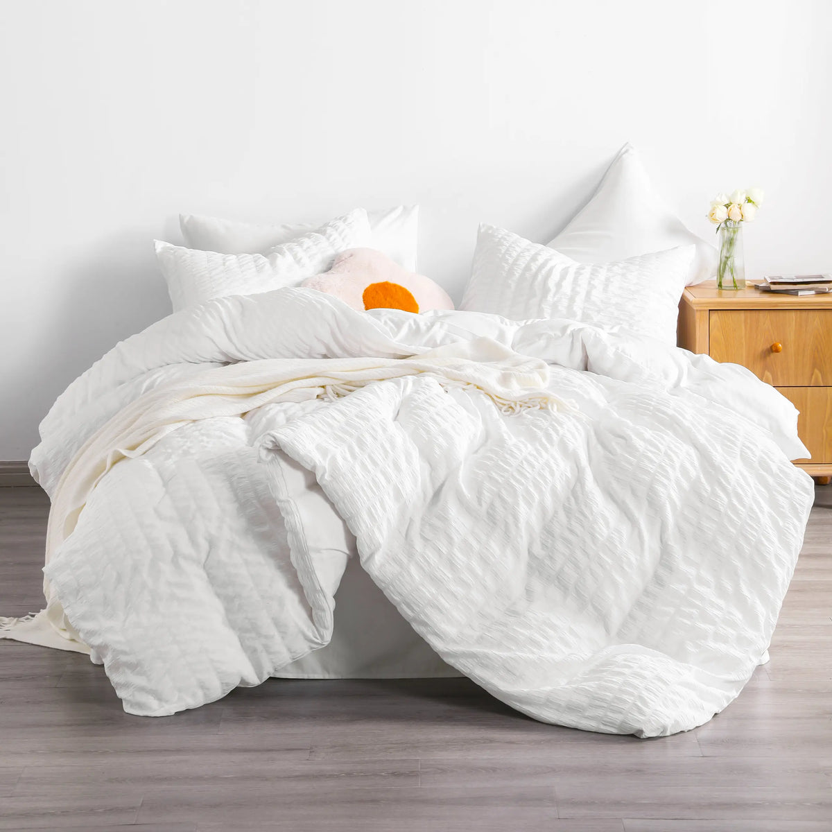 Bedsum Soft Bedding Set, Seersucker Textured Stripe Washed Microfiber Pattern Duvet Cover Set with Zipper Closure