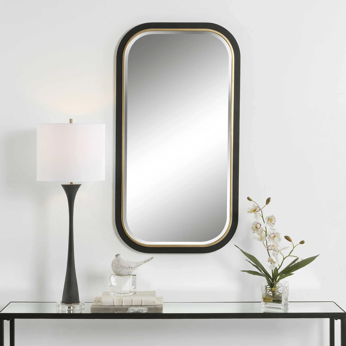 Curved Black & Gold Rectangle Mirror