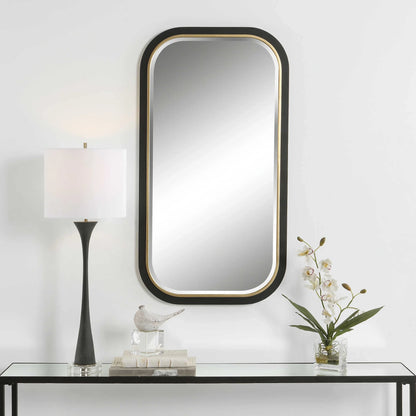 Curved Black & Gold Rectangle Mirror