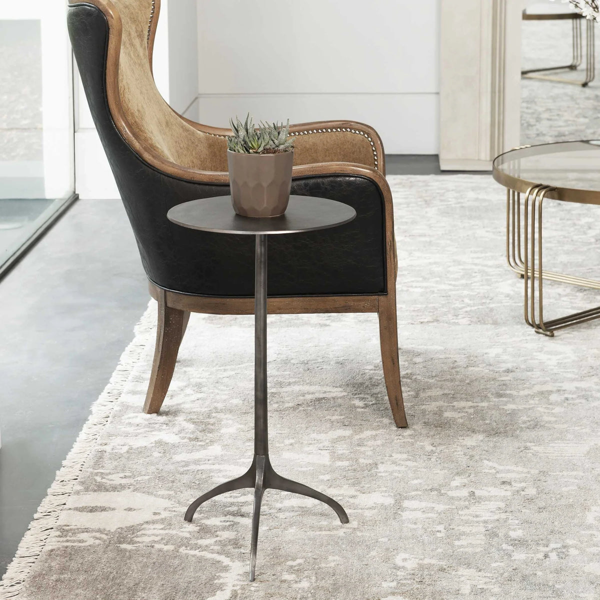 Industrial Brass Accent Table