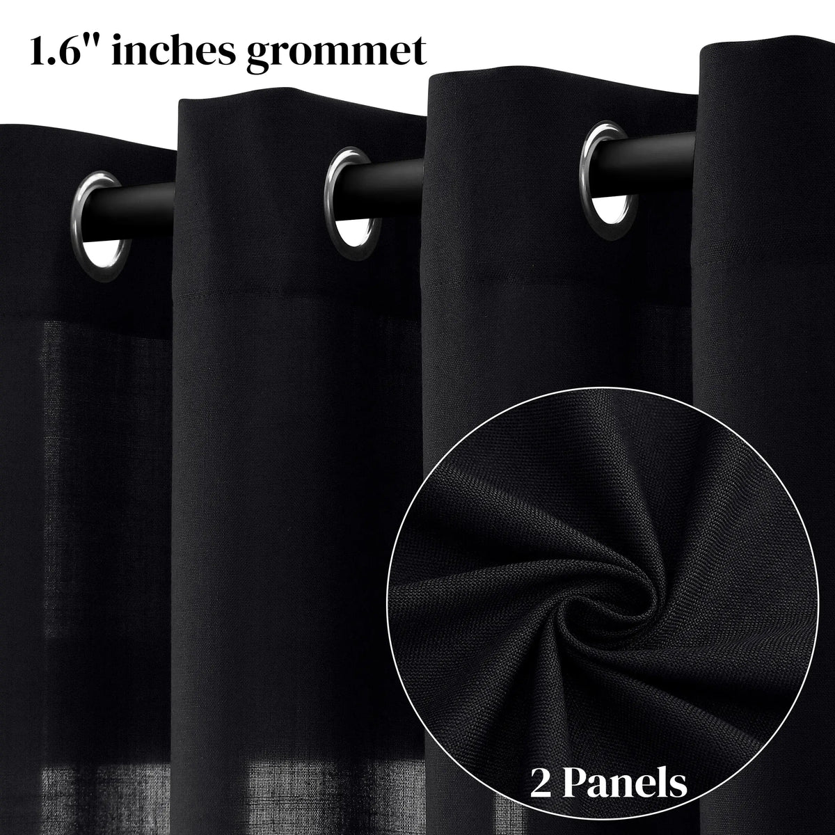 Jowels Semi-Sheer Linen Grommet Curtains - 2-Pack Drapes for Light Filtering Privacy in Any Room