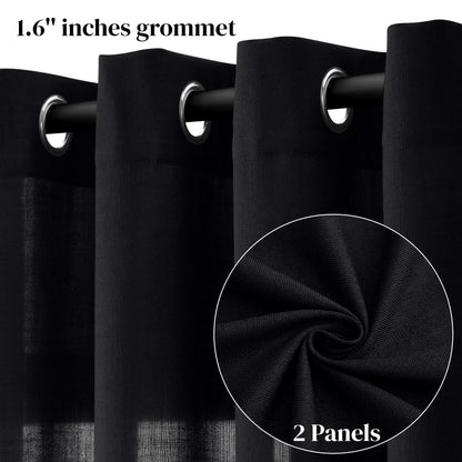 Jowels Semi-Sheer Linen Grommet Curtains - 2-Pack Drapes for Light Filtering Privacy in Any Room