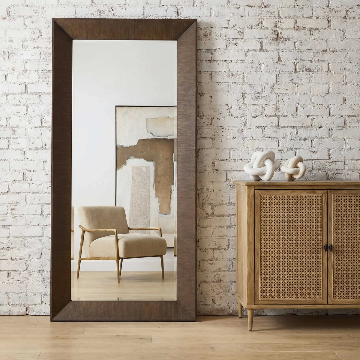 Tall Walnut Veneer Mirror