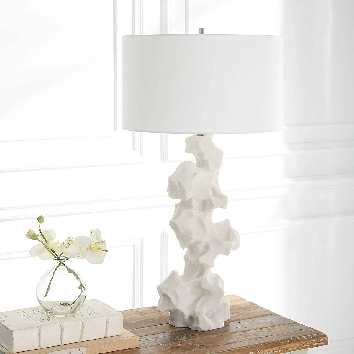 White Marble-Look Table Lamp