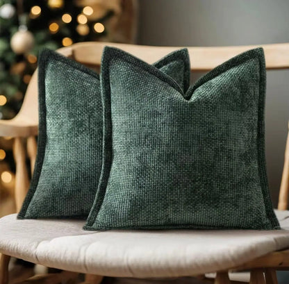 Chenille Decorative Cushion Covers - Set of 2 in Modern Farmhouse Style, Featuring Hidden Zipper and Soft Textured Fabric for Living Room