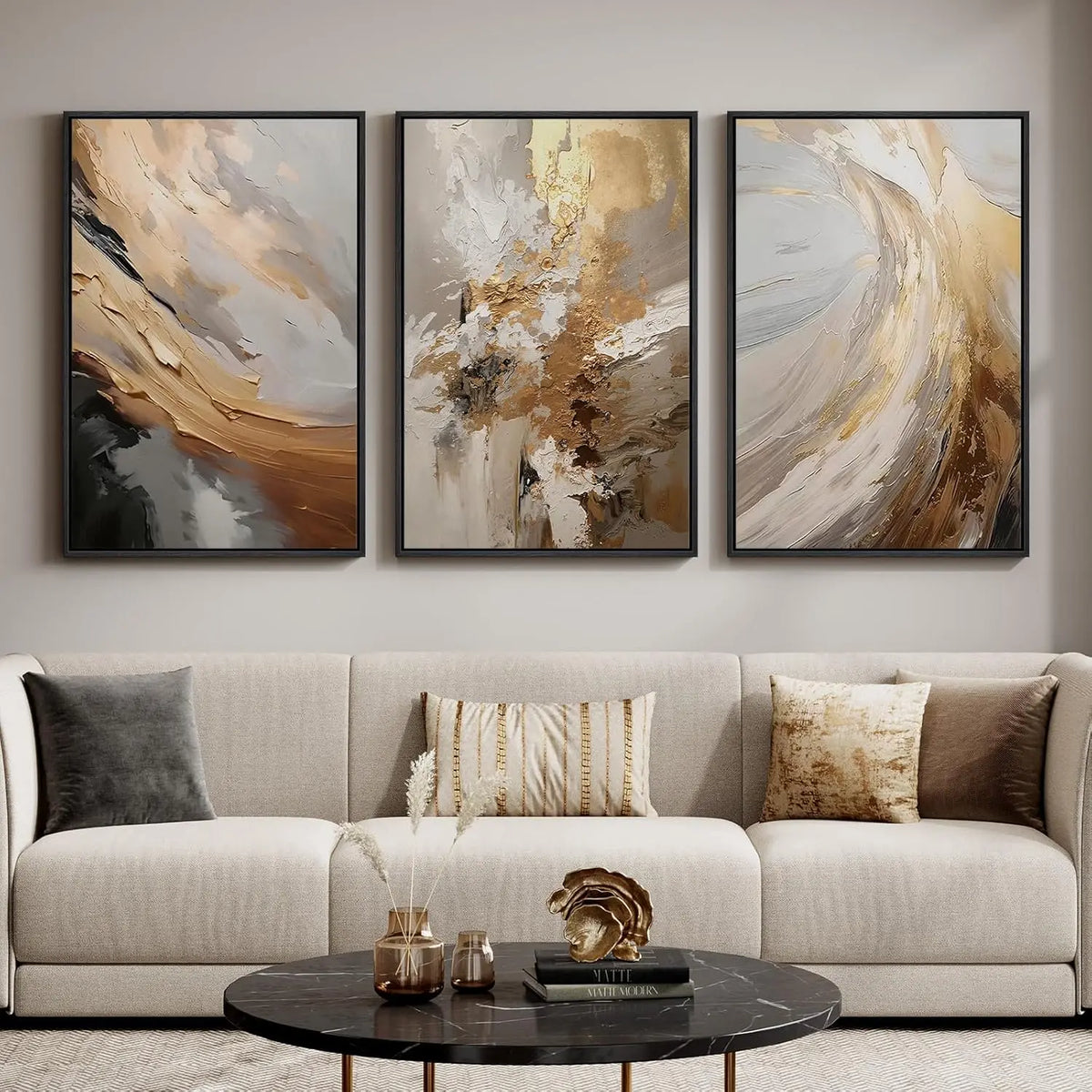 Elevate Your Space with a Set of 3 Framed Neutral Abstract Canvas Prints - Modern Minimalist Artwork for Any Room