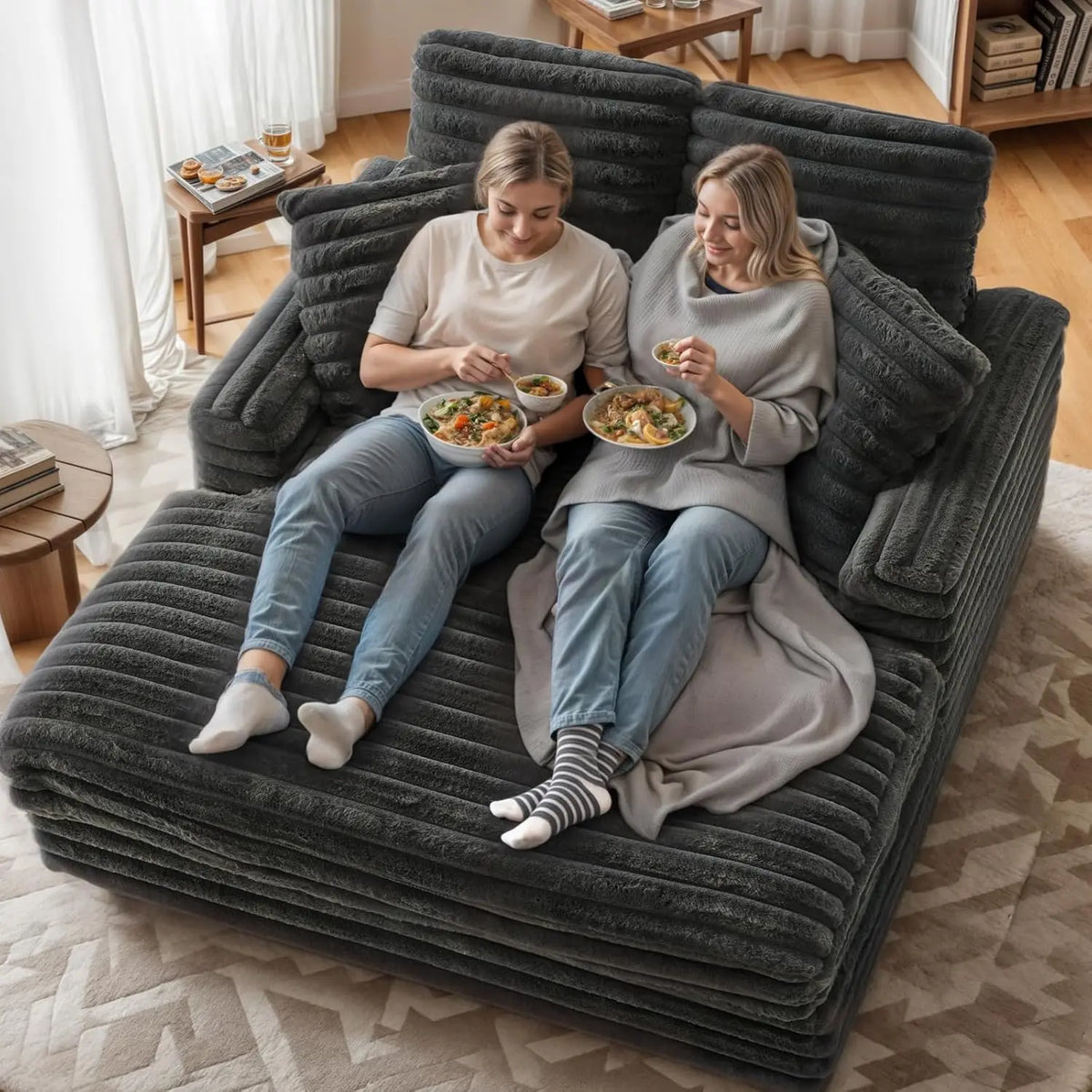 Amopatio Oversized Cloud Couch Bed – Fluffy Upholstered Sleeper Loveseat for Two with Reclining Backrest and Armrests