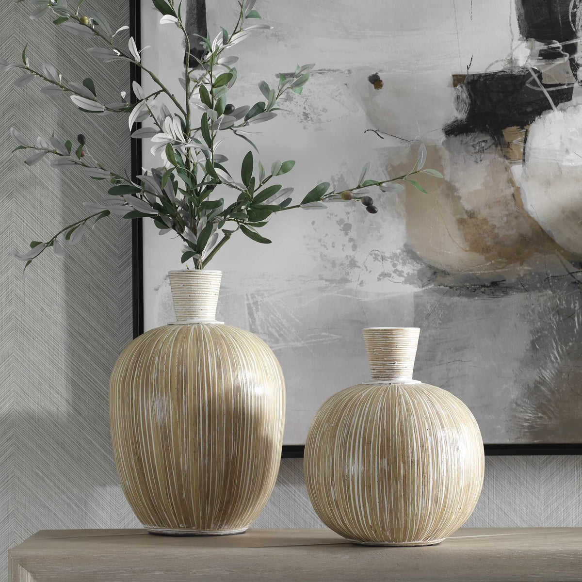 White Washed Vases, Set of 2
