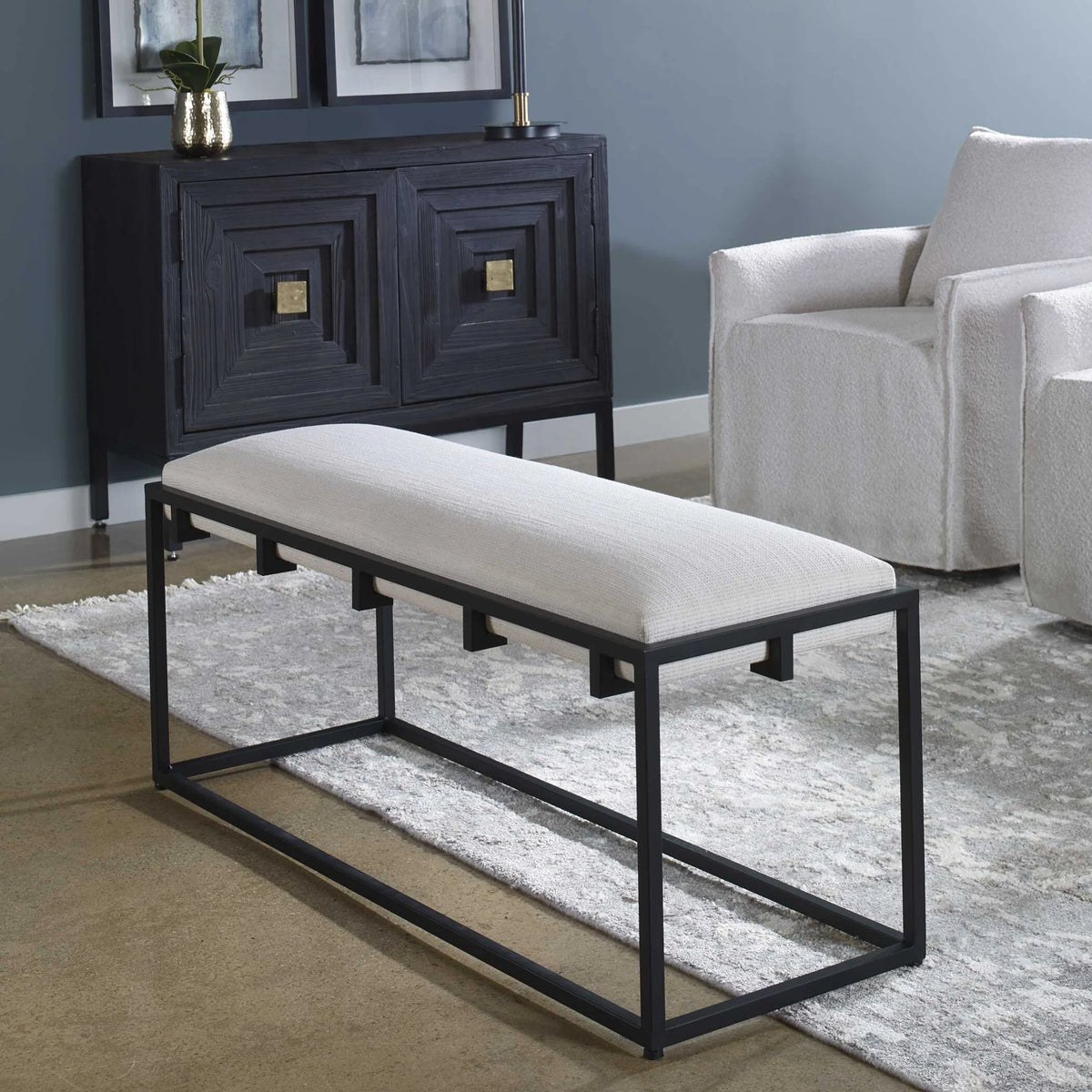 Small Gold & Shearling Bench
