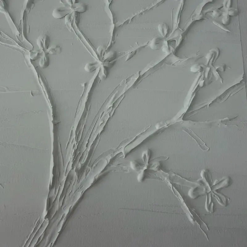 Handmade 3D Floral Cherry Blossom Canvas Art - 11x14 Inches of Minimalist Elegance