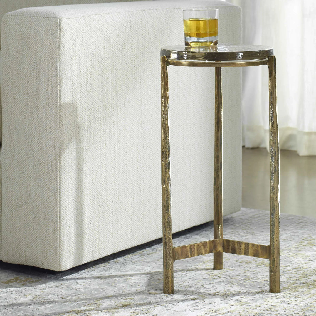 Aluminum & Glass Accent Table