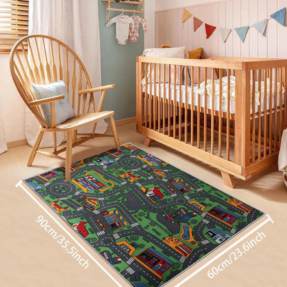 Cartoon City Pattern Area Rug - Soft, Non-Slip Floor Mat for Living Room, Bedroom, or Nursery
