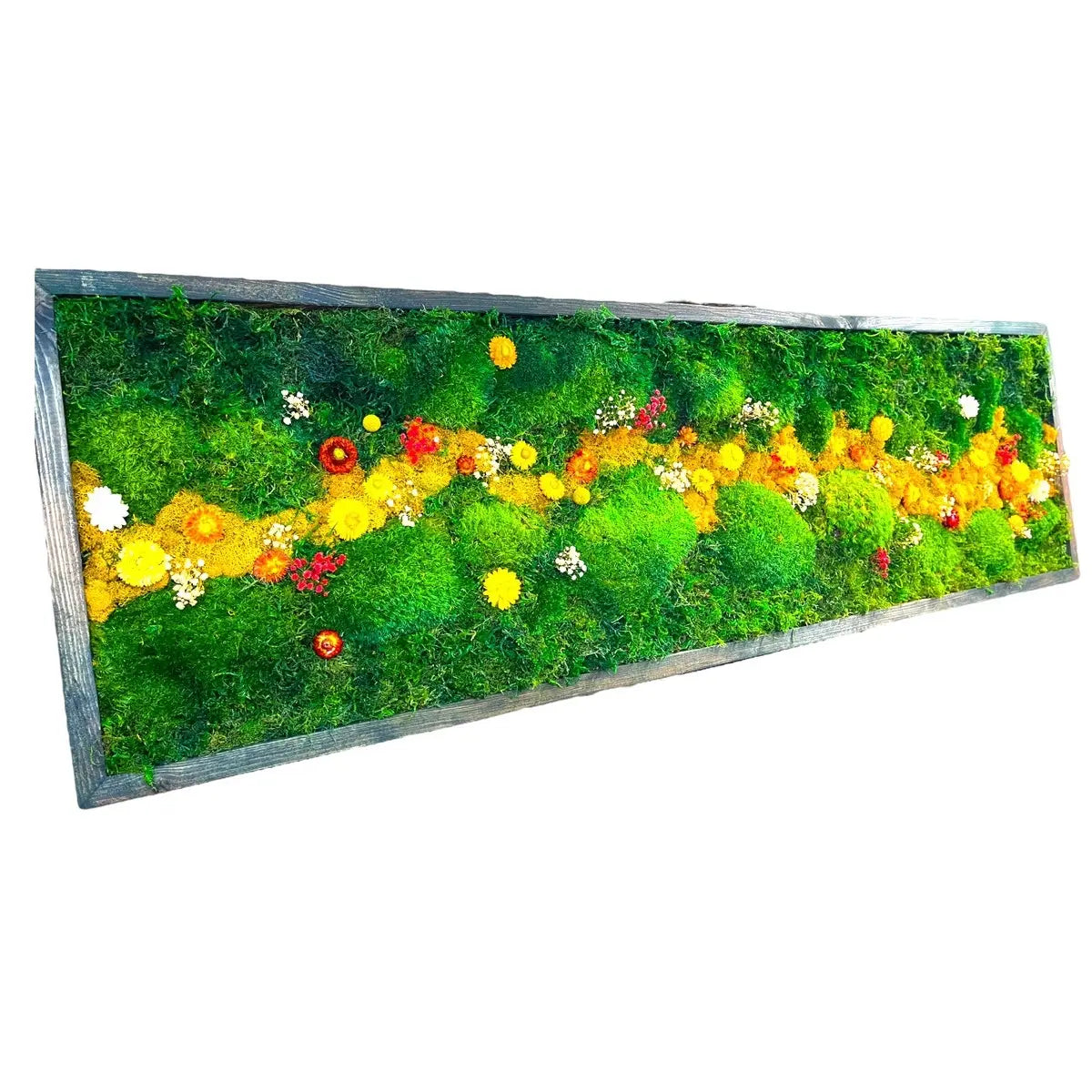 Handcrafted Framed Preserved Moss Wall Art | Botanical Panel with Wildflowers, No Maintenance | Seven Sizes to 60"