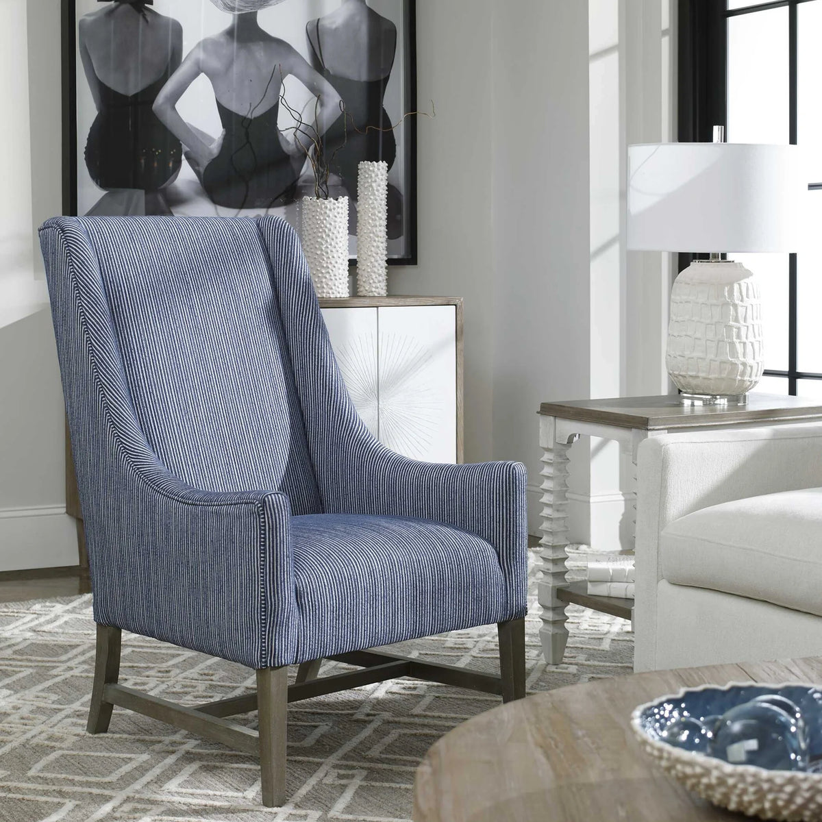 Coastal Stripe Wingback Chair