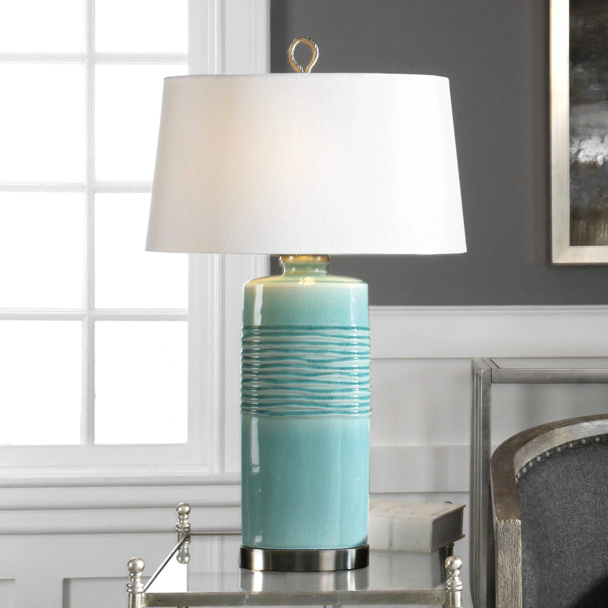 Distressed Teal Ceramic Table Lamp
