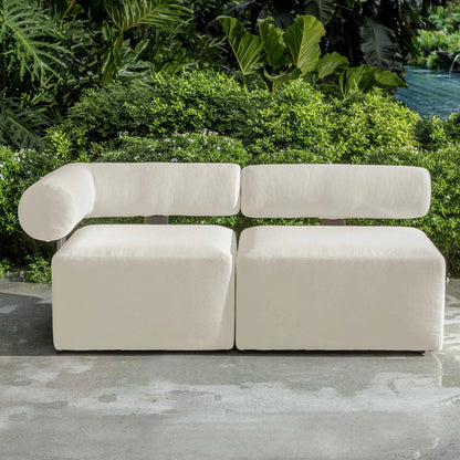 White Bolster Back Armless Outdoor Sofa