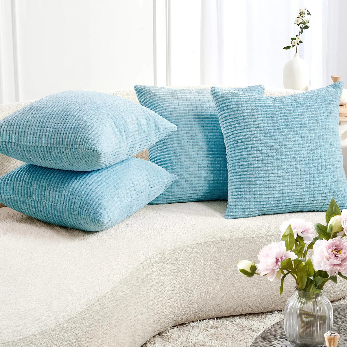 Transform Your Space with Deconovo's Set of 4 Cream Corduroy Striped Throw Pillow Covers - Perfect for Sofa, Couch, or Bed!