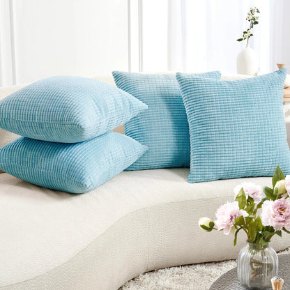 Transform Your Space with Deconovo's Set of 4 Cream Corduroy Striped Throw Pillow Covers - Perfect for Sofa, Couch, or Bed!