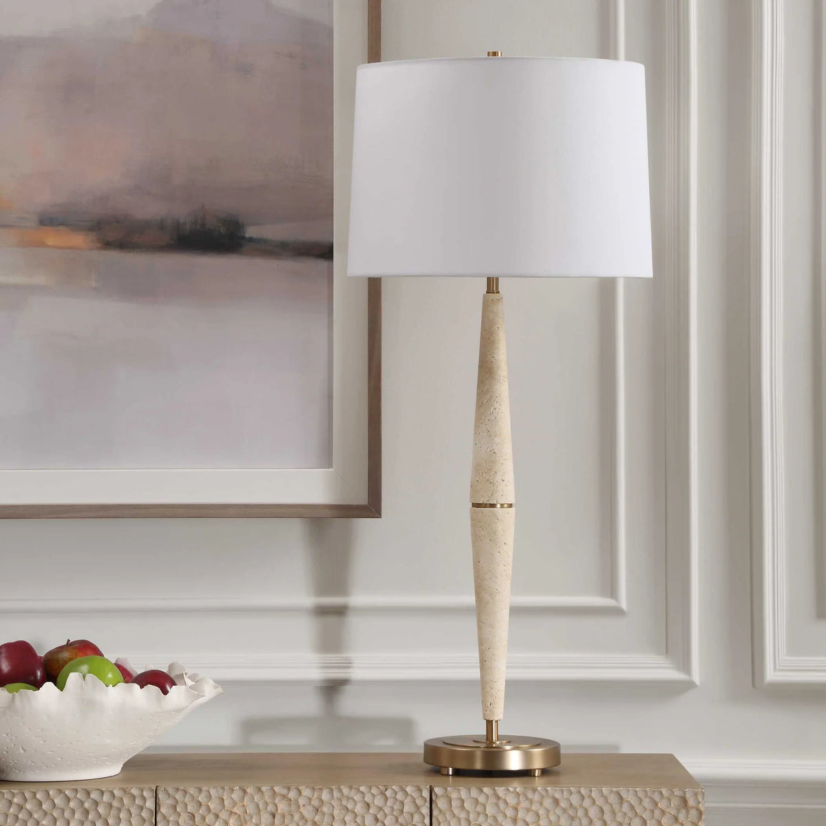 Dual Cone Travertine Table Lamp