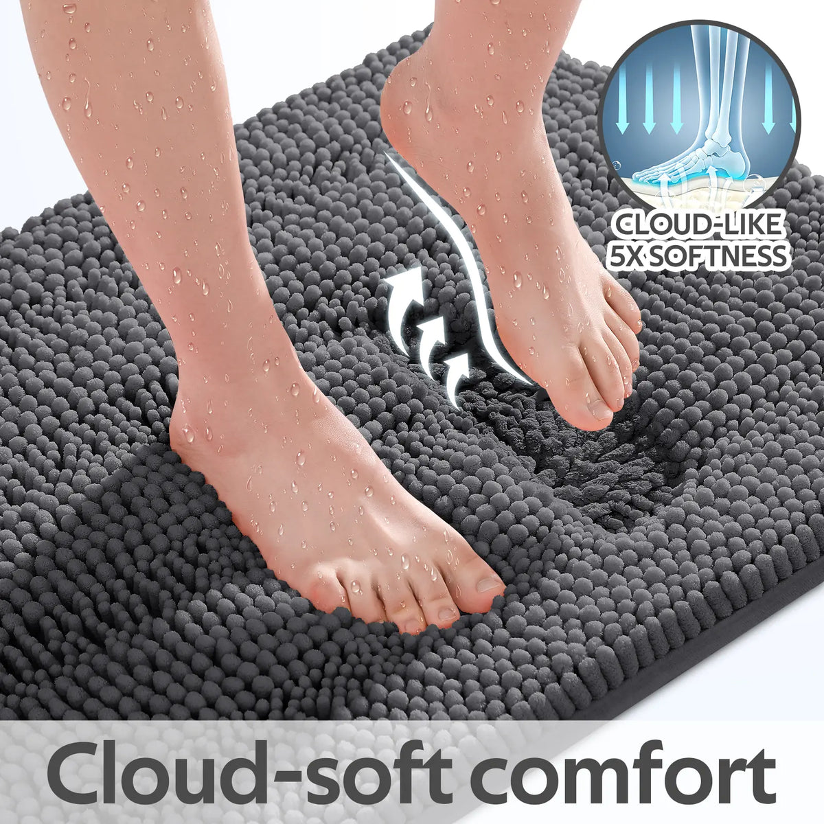 Accumtek Soft Striped Chenille Bath Rug Set - 3 Plush, Non-Slip Mats for Comfort and Style