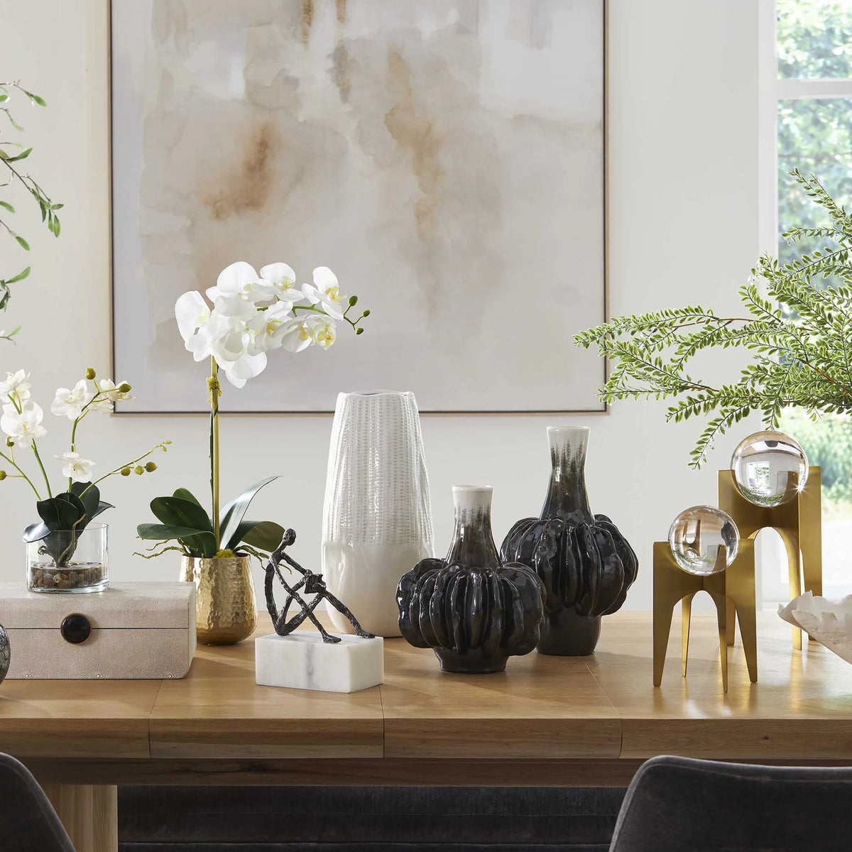 White & Brown Gourd Vases Set/2