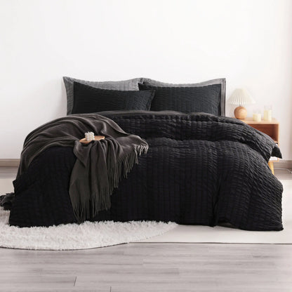 Ntbay Seersucker Duvet Cover Set | Oeko-Tex Certified Textured Microfibre, Zipper & Corner Ties | Eight Colours, Twin to King