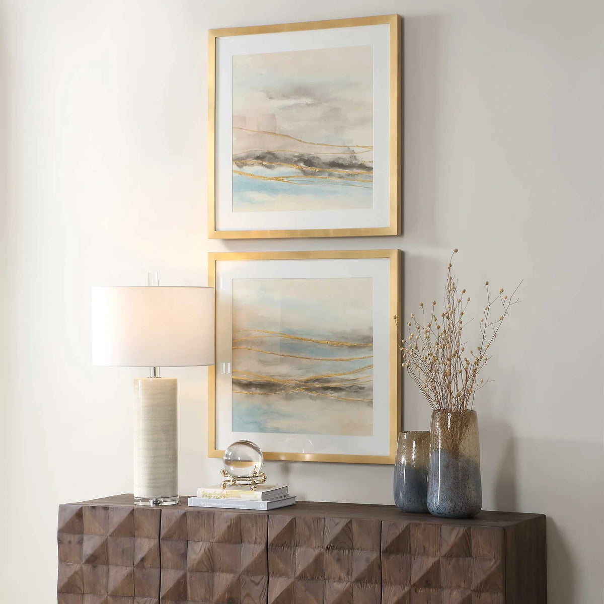 Gold-Accented Abstract Landscape Prints Set/2