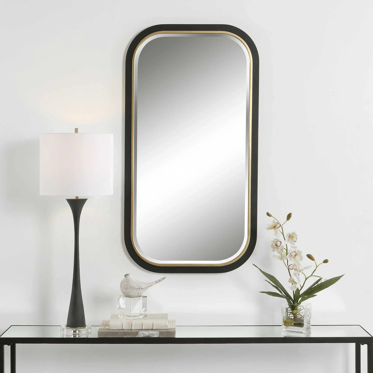 Curved Black & Gold Rectangle Mirror