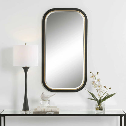 Curved Black & Gold Rectangle Mirror