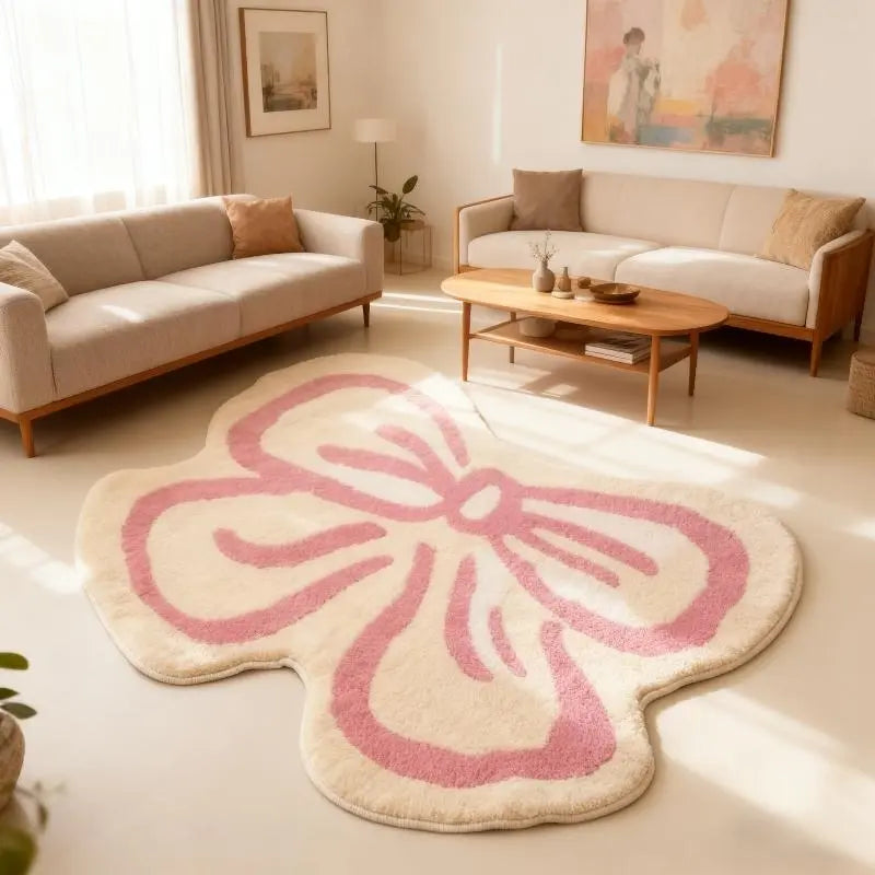 Bow-Shaped Plush Rug | Soft Irregular Accent Mat for Bedroom, Vanity & Nursery | Five Sizes